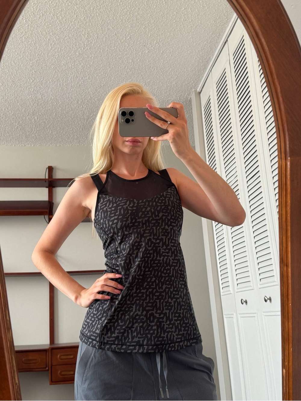 lululemon athletica Black Patterned Mesh-Trim Tank Top